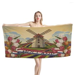 Towel Dutch Windmill And Tulips Bath For Home Bathroom Sauna Custom Print Microfiber Beach Washcloth Shower