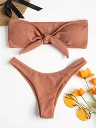 Womens Sexy Tube Top Bow Split Bikini Swimsuit Swim trunks Swimming Suit For Women Biquini Traje De Bano Pants Badeanzug 240509