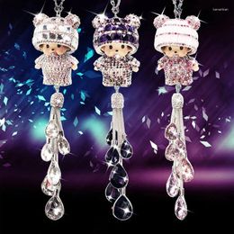 Decorative Figurines Ladies Car Hanging With Diamond Doll Fashion Crystal Charm Rear View Mirror Decor Gift Ornament Baby Kamer Decoratie