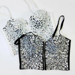 Women's Tanks Beaded Diamonds Bustier Bra Women Sexy Nightclub Party Tank Tops Zipper Cropped Top Camisole Fashion Female Clothes Y4848