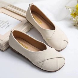 Casual Shoes Women Slip On Ballet Flats Fashion Leather Loafers 2024 Summer Autumn Nursing Comfort Round Toe Cute White