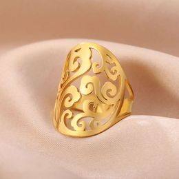 Vintage Filigree Flower Of Life Stainless Steel Bohemian Hollow Open Wide Finger Ring Women Amulet Jewellery Wholesale