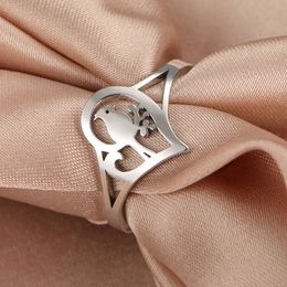 Cute Flower Leave Heart Open Stainless Steel Trend Animal Bird On The Branches Finger Ring Women Jewellery Gifts