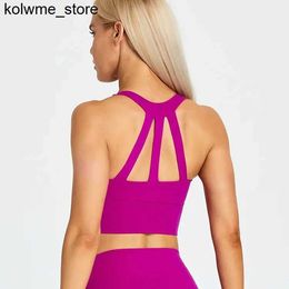 Women's Tanks Camis Lemon Brushed Nylon Strappy Longline Sports Bra for Women Gym Wirefree Padded Medium Impact Workout Crop Tank Top Active Wear S24514