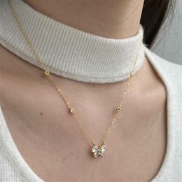 cute pink bowknot necklace designer for woman 925 sterling silver chain luxury 5A zirconia pendant gold chokers diamond necklaces Jewellery womens party gift box