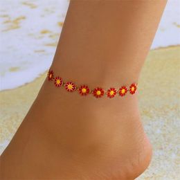 Anklets Korean Daisy Flower For Women Bohemian Colourful Flowers Leg Bracelet Summer Beach Party Foot Chain Sandals Jewellery Gifts