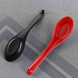 Spoons 5pcs Plastic Red Black Soup Porridge Spoon Long Handle Anti Scalding Japanese Imitation Porcelain Rice
