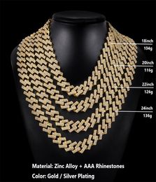 15mm Prong Miami Cuban Link Chains Necklace Fashion Hip Hop Gold Silver Jewellery 2 Row Rhinestones Iced Out Necklaces For Men1583182