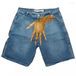 Men's Jeans Streetwear Hip Hop Straight Loose Pants Men Trendy Pattern Printed Denim Shorts High Street Casual Cargo Boy