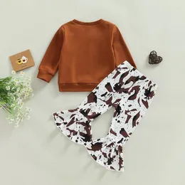 Clothing Sets Toddler Girls Autumn 2PCS Outfit Long Sleeve Cow Head Print Pullover Flared Pants