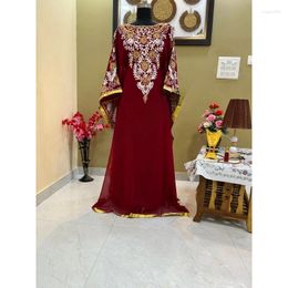 Ethnic Clothing Maroon Moroccan Long Shirt Embroidered Kaftan Royal Rough Dress