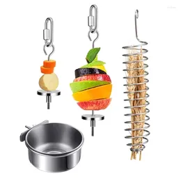 Other Bird Supplies Holder Cage Feeder Toy Parrot Stainless Steel Bowl Hanging Skewer For Fruit Treat Lovebird Conure