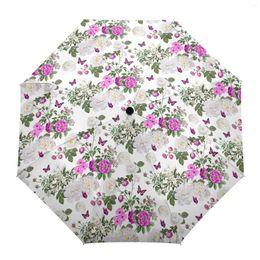 Umbrellas Vintage Flower Butterfly Automatic Umbrella Travel Folding Portable Parasol Windproof