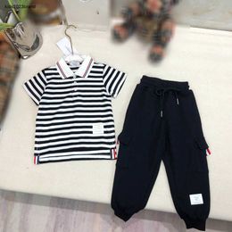 New baby tracksuits boys Summer set Size 100-160 CM kids designer clothes Contrast stripe design Short sleeved POLO shirt and trousers 24May