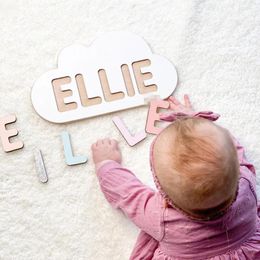 Party Supplies Custom Name With Cloud Nursery Wood Puzzle - Baptism Present Wooden Toys Baby Christening Birthday Puzzles Gifts