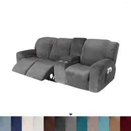 Chair Covers Velvet Recliner Sofa Slipcover With Cup Holders Console Slate Stretch Cover For Three Seat Reclining Furniture Protector