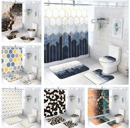 Shower Curtains 3D Bathroom Geometry Figure Modern Brief Printing Curtain Sets Anti-slip Mat Carpet Toilet Drapes