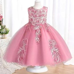 Girl's Dresses New Childrens Dress Lace Flower Wedding Dress Female Piano Performance Dress Halloween Performance Short Girls Clothing Y240514