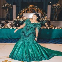 arabic aso ebi luxurious hunter green sexy evening dresses lace beaded prom dresses mermaid formal party second reception gowns zj366 251l