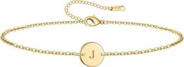 Ovian Womens Initial Charm Bracelet 18K Gold Plated Stainless Steel Coin Plate Engraved Letter Bracelet Personalised Letter Combination Name Bracelet Suitable fo