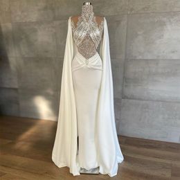Luxury Crystals Prom Dresses Beading Sequined High Neck Evening Dress Custom Made Long Sleeves Formal Celebrity Party Gown 258p