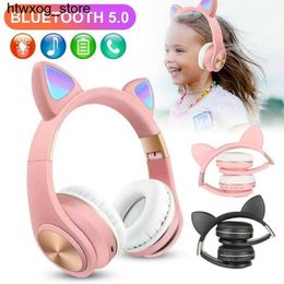 Headphones Earphones Cute Cat Ears LED Flashing Headphones Bluetooth 5.0 Young People Kids Headset Support TF Card 3.5mm Plug With Mic FM S24514 S24514