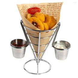 Kitchen Storage Onion Rings Basket Durable Metal Fries Stand With Cup Holder Rust-proof Chip Cone Fry For Food Appetisers Snacks