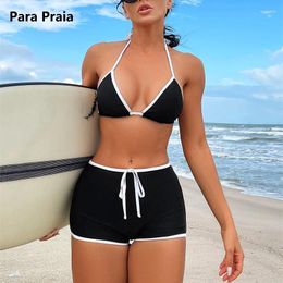 Women's Swimwear Para Praia 2024 High Cut Halter Bikini Short Set Thong Leg Female Swimsuit Women Two-pieces