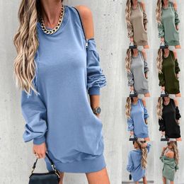 Casual Dresses Womens Round Neck Strapless 2024 Autumn And Winter Fashion Dress Women Zip-panel Off-the-shoulder Solid Color Pullover