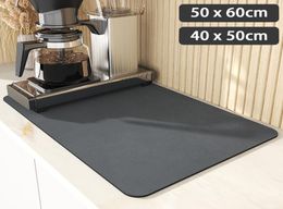Mats Pads Coffee Mat Hide Stain Rubber Backed Absorbent Coffee Maker Mat Dish Drying Mat Coffee Bar Accessories for Kitchen Counte3510251