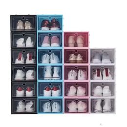 Plastic Shoe Dustproof Thicken Storage Clear Box Transparent Flip Candy Colour Stackable Shoes Organiser Boxes Wholesale 0310 s es