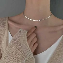 Chokers Pure Silver Clavicle Chain Necklace Womens Snake Bone Chain Charm Necklace Boho Fashion Jewellery Gift Trendy Accessories d240514