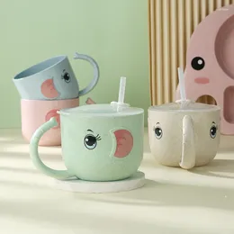 Cups Saucers Baby Learning Water Cup Cartoon Elephant Shape Glass Leak-proof Bottle With Straws Children's Training