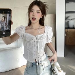 Women's Blouses White Shirt And Blouse Women Sleeve Crop Tops Summer Slim Casual High Street Female Clothes Korean Fashion Cute