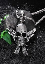 New Men039s Suit High Quality Stainless Steel Accessory Gun Skull Cool Punk Gothic Necklace Pendant Biker Jewelry3775637