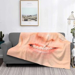 Blankets Funny Man Braces Mask Realistic Face Four Seasons Comfortable Warm Soft Throw Blanket Mouth Teeth Freckies