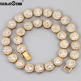 Tennis Womens Luxury Shiny Round Cuban Necklace Shiny Gold Silver All Rhinestone Pendant Tennis Chain Necklace Hip Hop Jewellery d240514