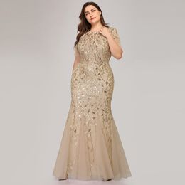 Ever Pretty Dress Plus Size Sequin Mesh Mermaid Slim Evening Dress Beaded Leaves Pattern Formal Dress Women Elegant 257a