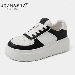 Casual Shoes JOZHAMTA Sneakers Women Genuine Leather Flats Platform Round Toe Lace-Up Chunky Women'S Trainers Size 35-40