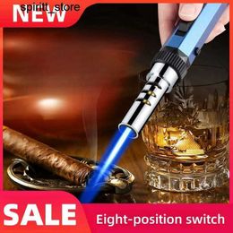 Lighters New type of powerful flame spray gun inflatable straight windproof blue flame lamp multifunctional tool for barbecue and cigar lighting S24513 S24513