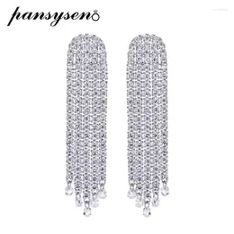 Dangle Earrings PANSYSEN 925 Sterling Silver Tassel High Carbon Diamond Gemstone Wedding Engagement Long Drop Women Fine Jewelry