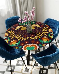 Table Cloth Colorful Mexico Flower Bird Round Elastic Edged Cover Protector Waterproof Polyester Rectangle Fitted Tablecloth