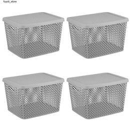 Storage Boxes Bins Large decorative plastic storage basket with lid Grey S24513