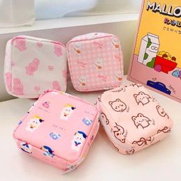 Storage Bags Girls Kawaii Sanitary Pads Bag Light Pink Earphone Cosmetic Pouch Coin Purse Portable Bear