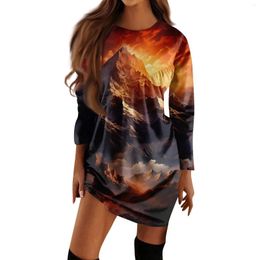 Casual Dresses For Prom Daily Above Knee Winter Dress Women 2024 Round Neck Long Sleeves Print Frocks Dising Girls Vestido