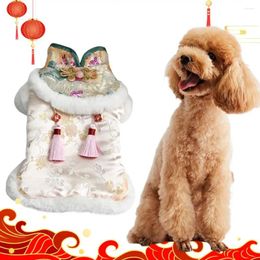 Dog Apparel Clothes Festive Geometric Sequins Tassel Exquisite Buckle Keep Warm Cloth Chinese Style Tang Suit For Year
