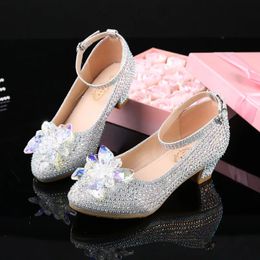 Princess Girls Party Shoes Childrens Sandals Sequin High Heels Diamond Girls Sandals Peep Toe Crystal Childrens Dress Shoes 240513