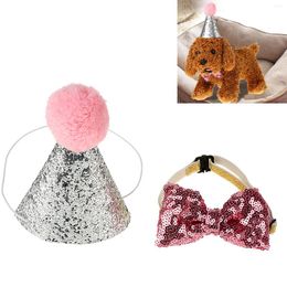 Dog Apparel 2Pcs/set Pet Dogs Caps With Bowknot Cat Birthday Costume Sequin Design Headwear Cap Hat Party Pets Accessories