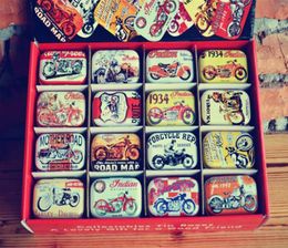 32pcsbox Vintage Motorbike design Tin Box Metal Coin Saver Small Jewerly Case case 16 designs Chocolate Gift Box7812644