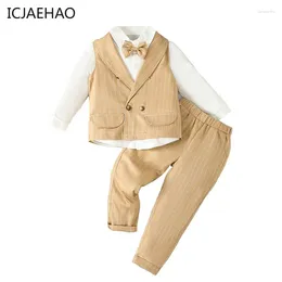 Clothing Sets Boys Gentleman British Style Vest 3PCS Suit First Banquet Spring Cothings Matching Top Pants Borns Baby Children's